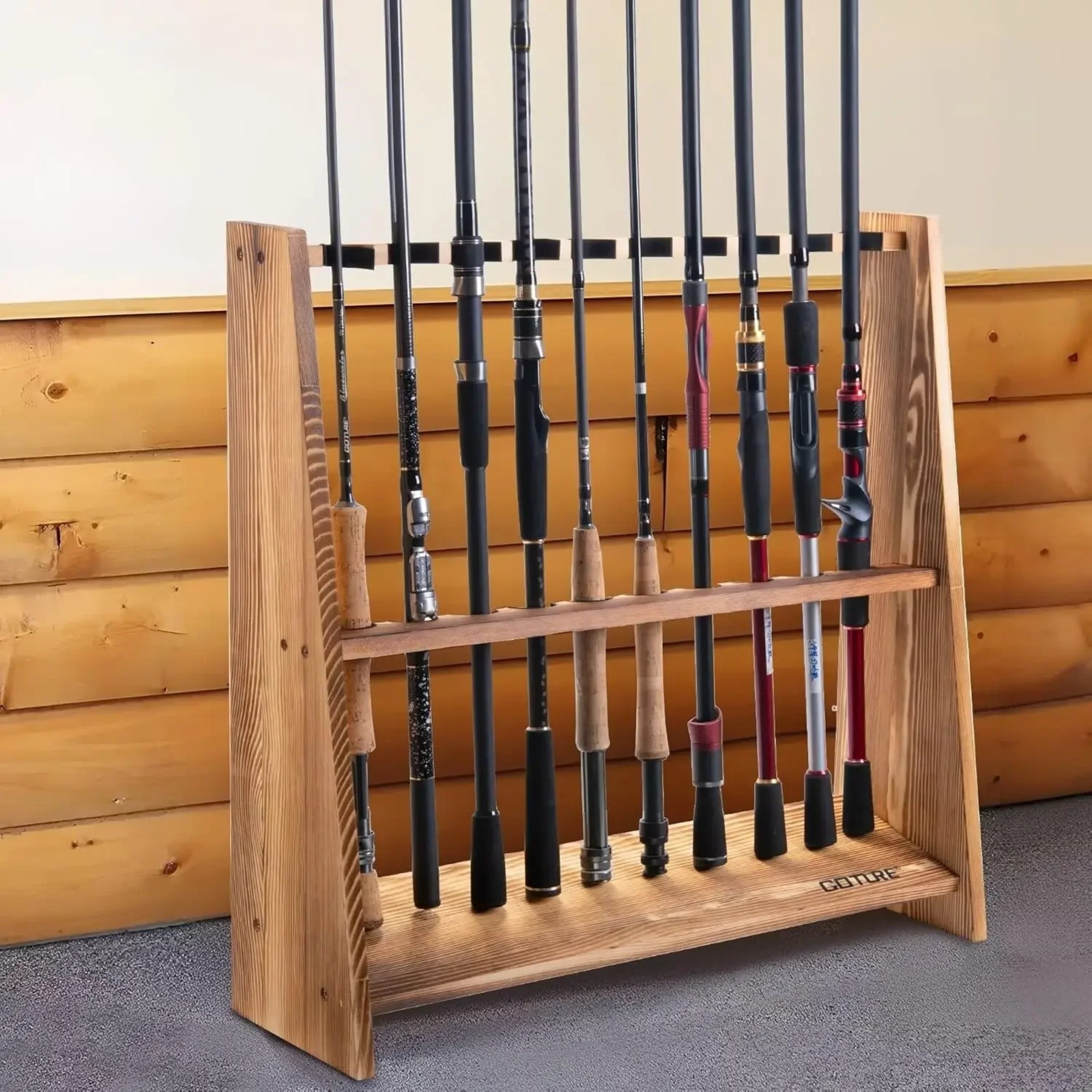 Goture Carbonized Pine Wood Fi - Fishing Rod Rack 评论和价格