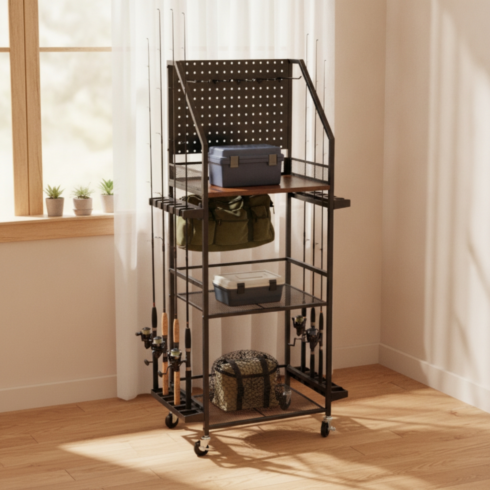 Fishing Rod Rack with Pegboard - Fishing Rod Rack 评论和价格
